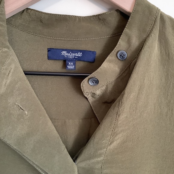 Madewell Longsleeve Olive Silk Blouse XSmall - Picture 3 of 5